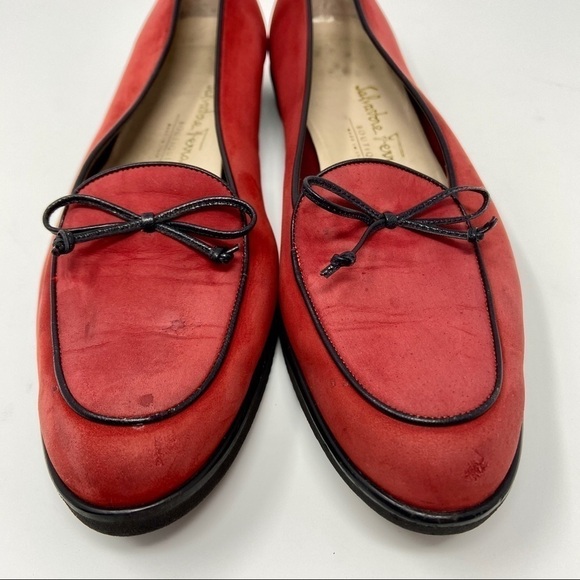 Salvatore Ferragamo Red Suede Slip On Loafer Flat - Picture 4 of 8